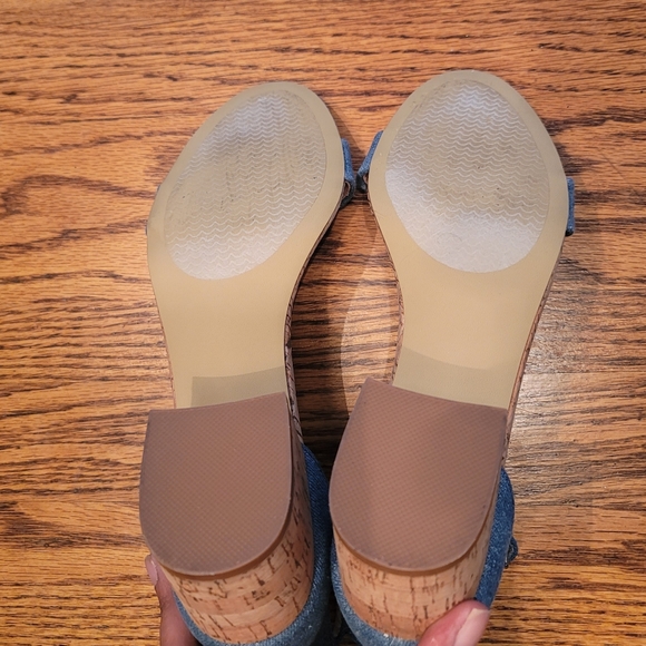 Steve Madden Blue Denim Block Cork Open Toe Shoes Heels Sandals - Picture 2 of 9